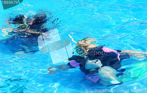 Image of Scuba divers in blue water