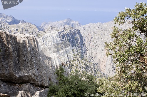 Image of beautiful landscape panorama with mountain and mediterranean sea