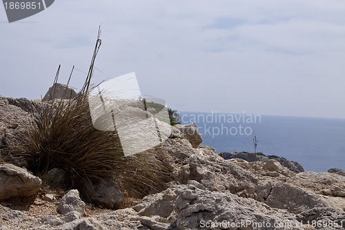 Image of beautiful landscape panorama with mountain and mediterranean sea