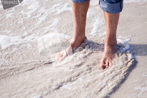 Image of barefoot in the sand in summer holidays relaxing