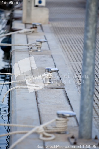 Image of fishing boat in summer outside in sea at harbour