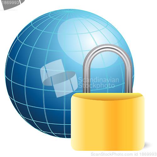 Image of blue globe and golden padlock 