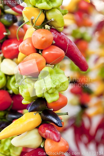 Image of collection of different colorful pepper on market