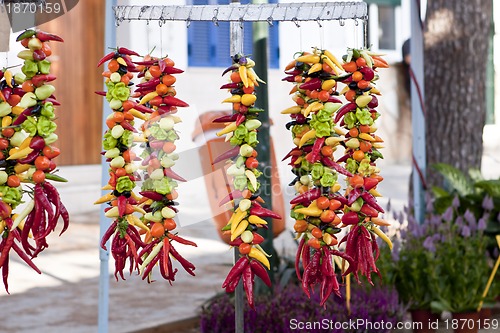 Image of collection of different colorful pepper on market