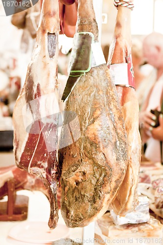 Image of deliscious fresh parma serrano ham slices pork gourmet jamon