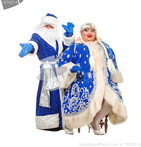 Image of Travesty Actors Genre Depict Santa Claus and Snow Maiden