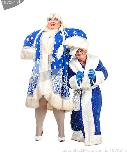 Image of Travesty Actors Genre Depict Santa Claus and Snow Maiden