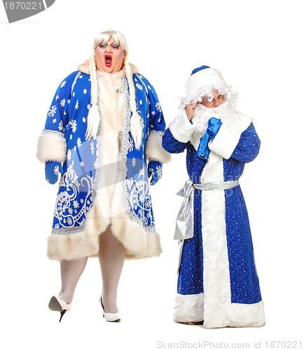 Image of Travesty Actors Genre Depict Santa Claus and Snow Maiden