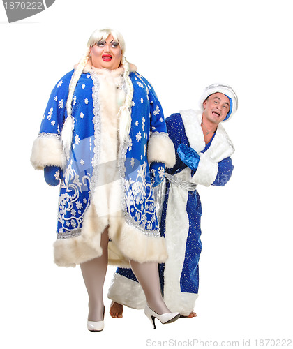 Image of Travesty Actors Genre Depict Santa Claus and Snow Maiden