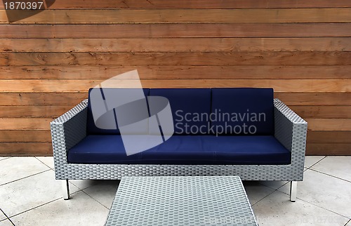 Image of Contemporary Blue and Silver Outdoor Couch