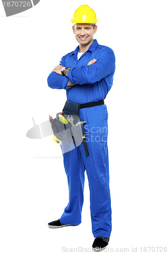 Image of Portrait of confident smart construction worker