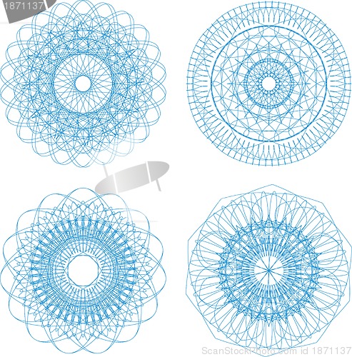 Image of Ornamental round floral pattern. Set of four colorful ornament