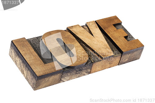 Image of love word in wood type