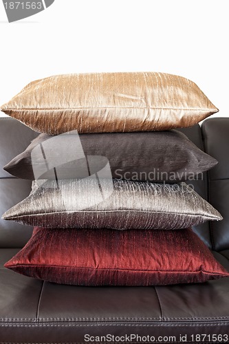 Image of Cushions on leather sofa