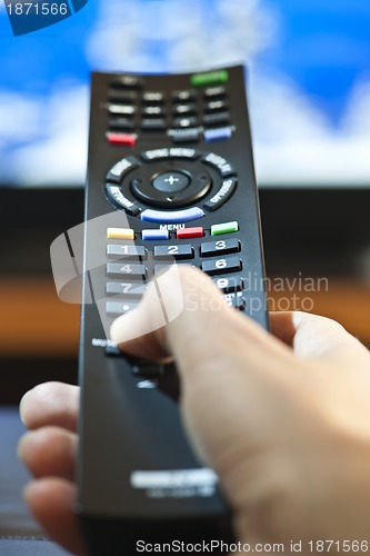 Image of Hand with television remote control