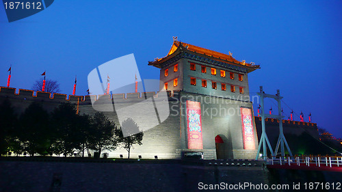 Image of Night scenes of the famous city wall of Xian