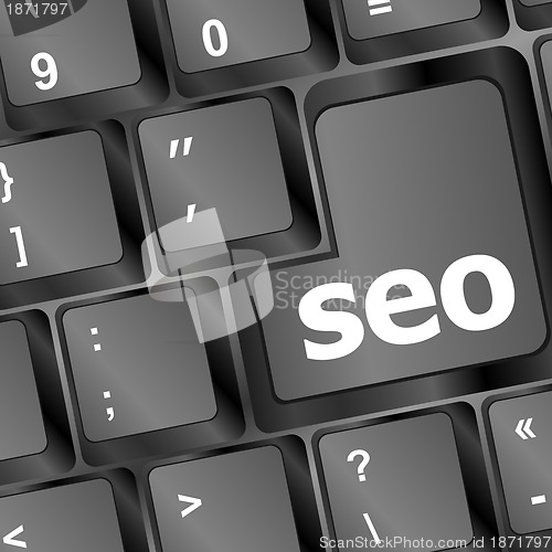 Image of SEO button on the keyboard. Business concept