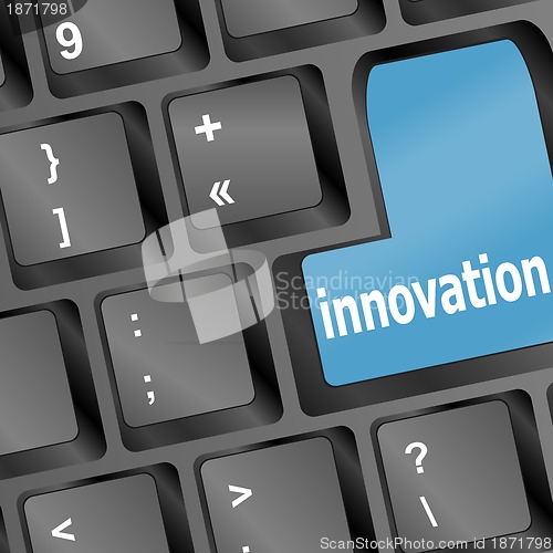 Image of Innovation word on white keyboard - business concept