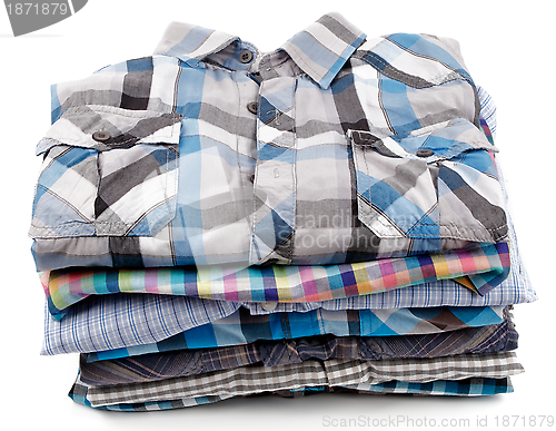 Image of Stack of Plaid Men's Shirts 