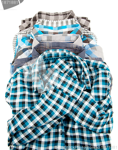 Image of Stack of Plaid Long Sleeved Men's Shirts 