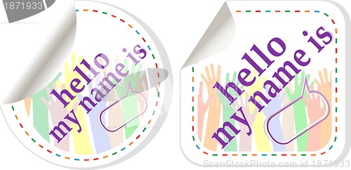 Image of Hello my name is color signs sticker set