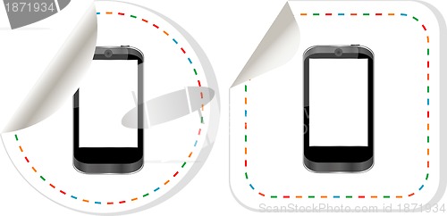 Image of Mobile phone set. Stickers label tag icons set