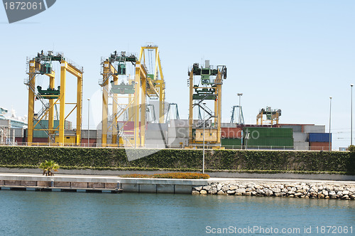 Image of Working crane bridge in shipyard at dusk for Logistic Import Exp