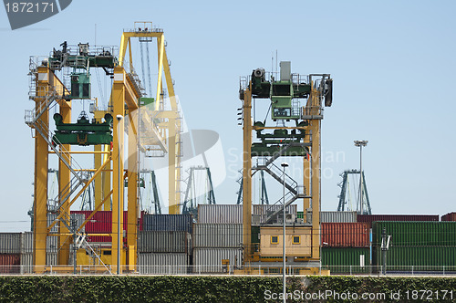 Image of Working crane bridge in shipyard at dusk for Logistic Import Exp