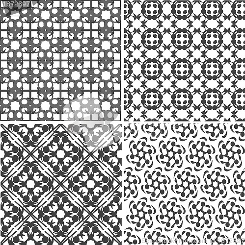 Image of four vector seamless floral monochrome patterns texture