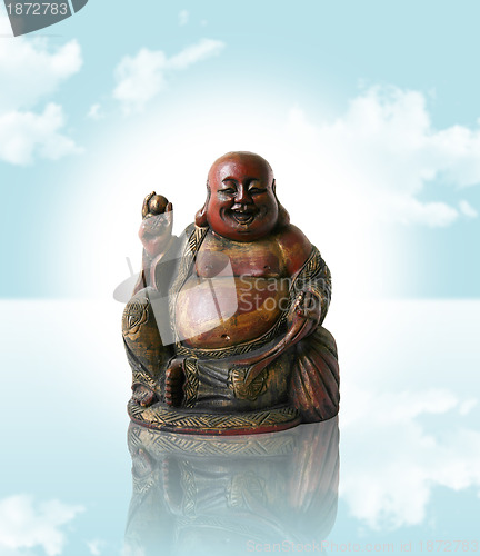 Image of Chinese Buddha on a blue dream background