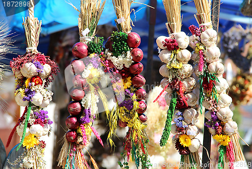 Image of Onion, garlic, herbs, spices, lavender, handmade flower bouquets