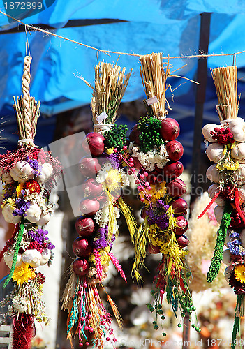 Image of Herbs, Onion, garlic, spices, lavender, handmade flower bouquets