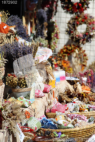 Image of Herbs, spices, lavender, handmade flower bouquets and vegetables