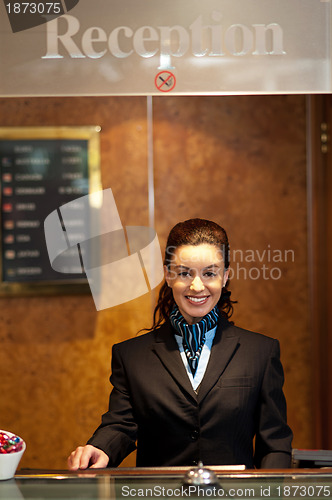 Image of Charming pretty receptionist posing