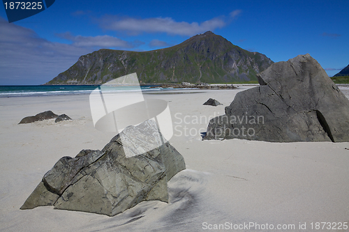 Image of Scenic sandy beach on Lofoten