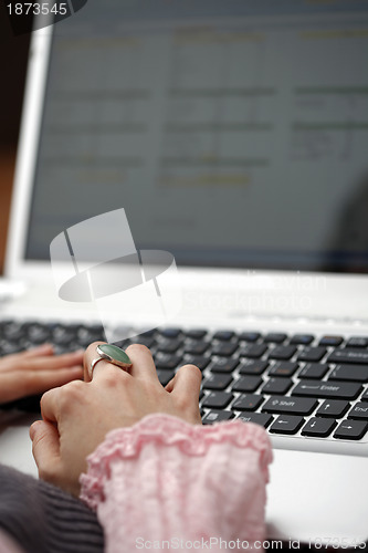 Image of Young woman working on laptop
