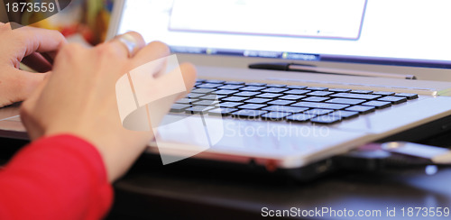 Image of Young woman working on laptop