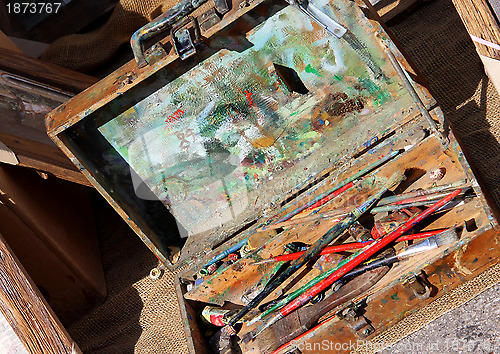 Image of Art brushes in the old suitcase