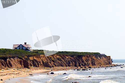 Image of mansion beach house over cliffs beach Montauk Long Island New Yo