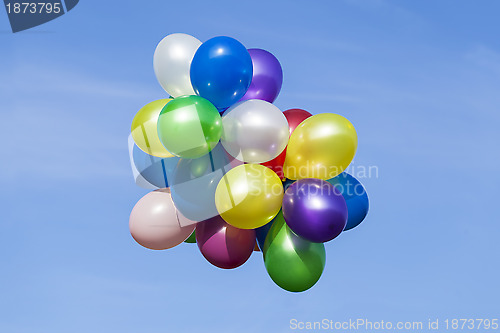 Image of Different coloured balloons in the sky
