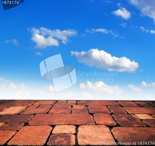 Image of blue sky and wood floor background
