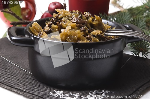 Image of Traditional polish sauerkraut with mushrooms for christmas