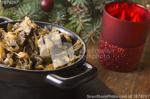 Image of Traditional polish sauerkraut with mushrooms for christmas