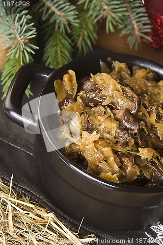 Image of Traditional polish sauerkraut with mushrooms for christmas
