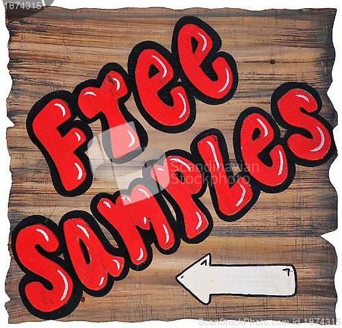 Image of Free Samples write with red paint on the wood wall