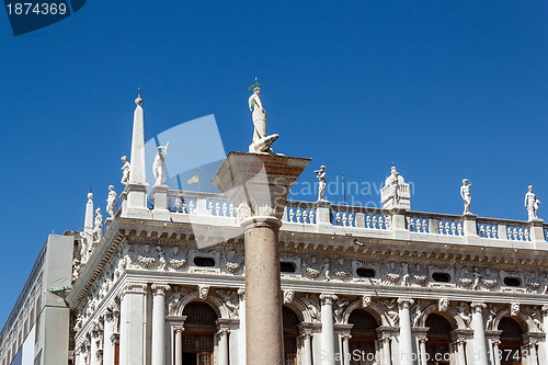 Image of view of the st. todaro statue in San Marco place Venice 