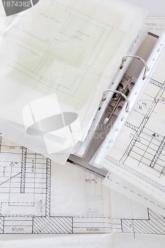 Image of Architectural plans of the old paper and file with the project