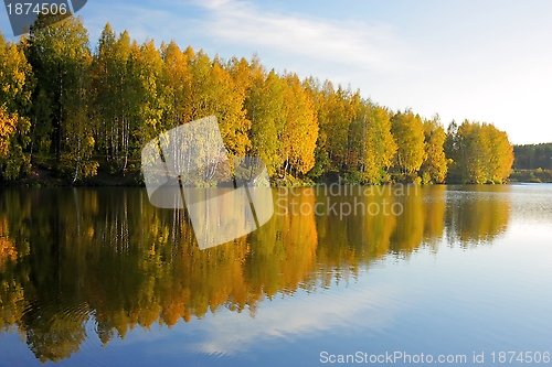 Image of Autumn. Trees reflected in water