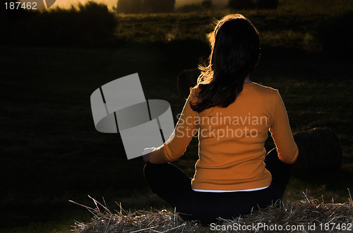 Image of Seated on a hay bale