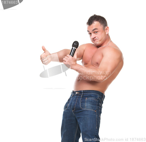 Image of Man with a Microphone shows Thumb-up